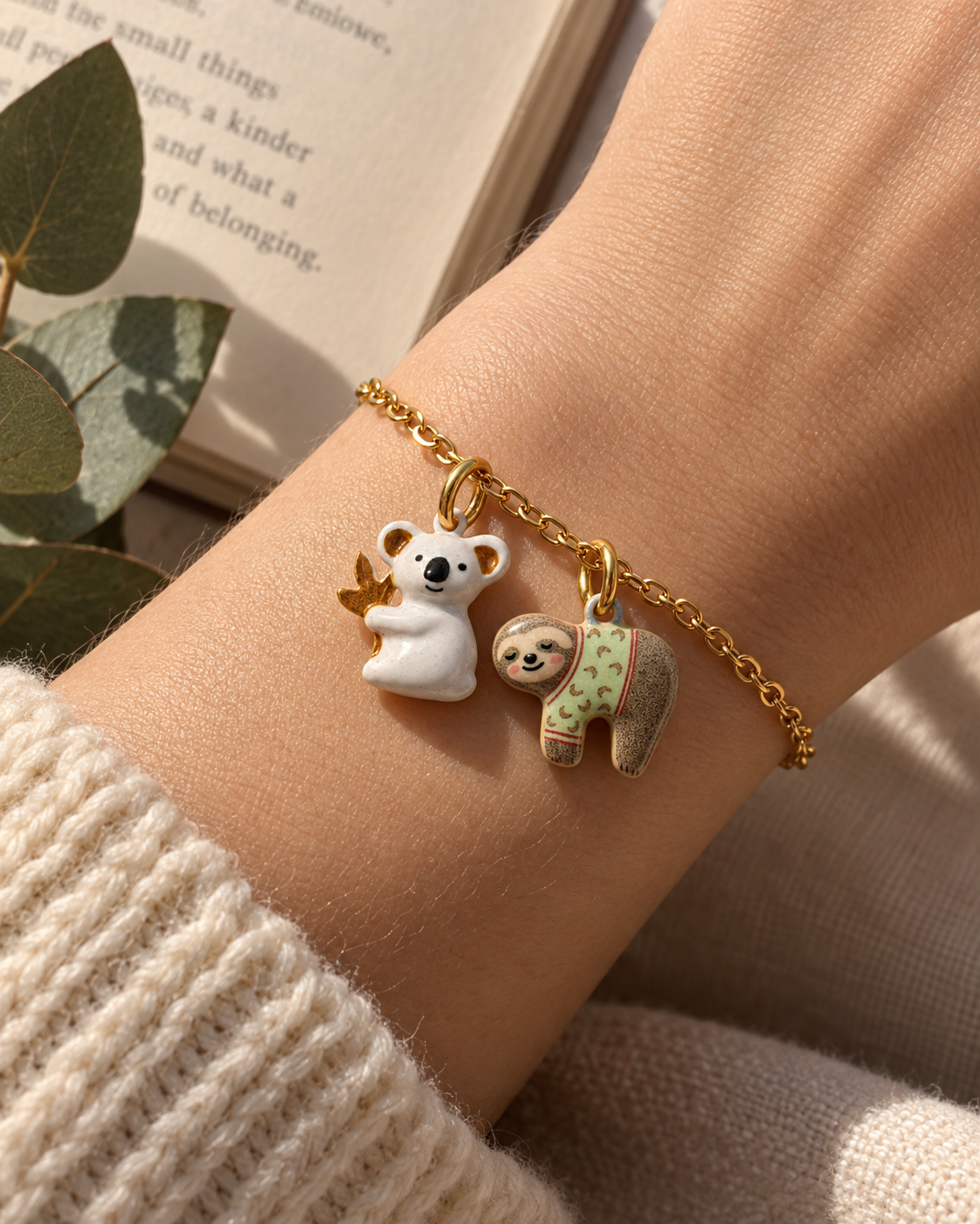 The Eucalyptus Reading Nook – Copper & Enamel Koala & Sloth Charms & Pendants