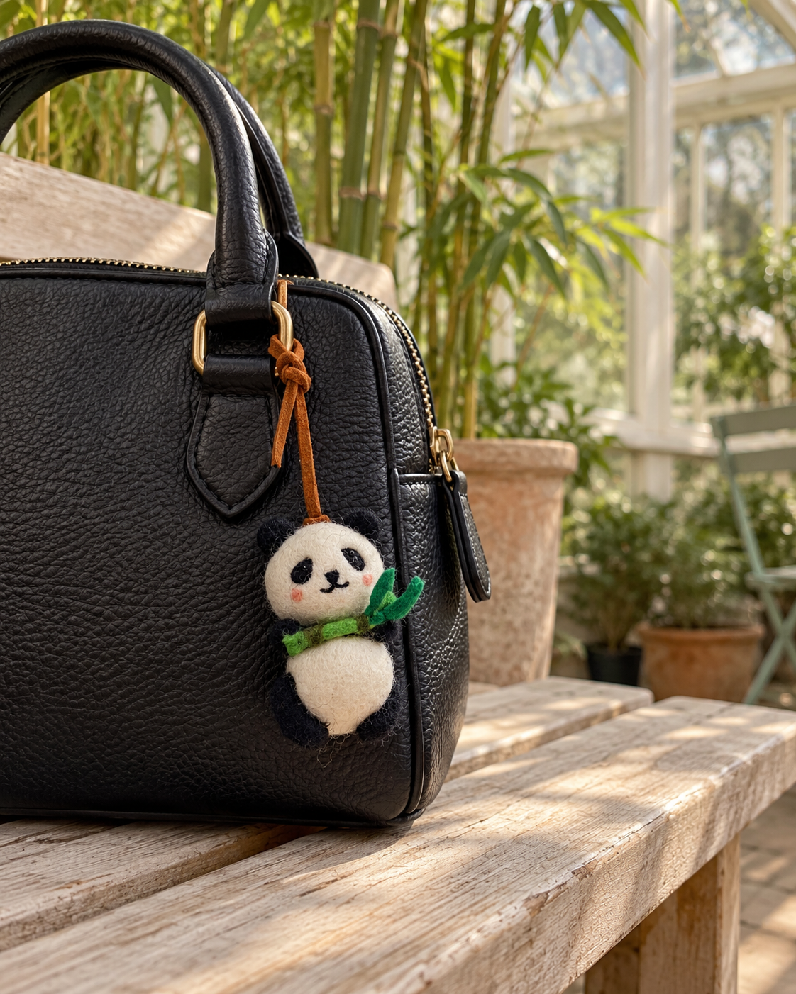 Little Bamboo Panda Hanging Ornament & Bag Charm – Handmade Wool Felt