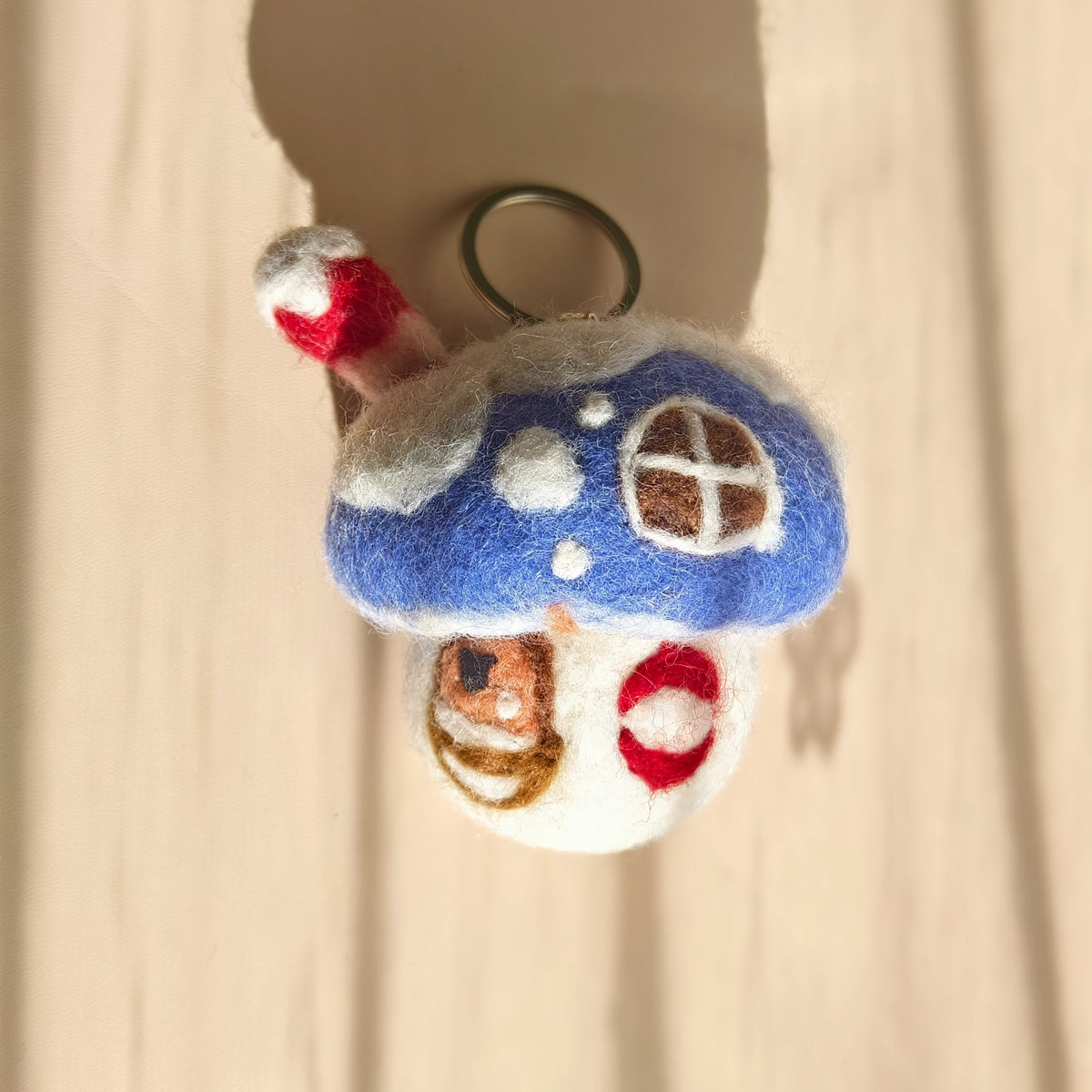 Little Blue Cottage Keyring & Bag Charm – Handmade Wool Felt