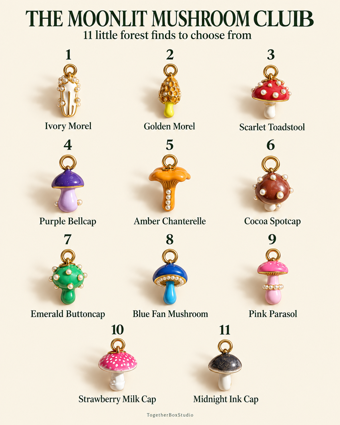The Moonlit Mushroom Club – Copper & Stainless Steel Mushroom Charms & Pendants