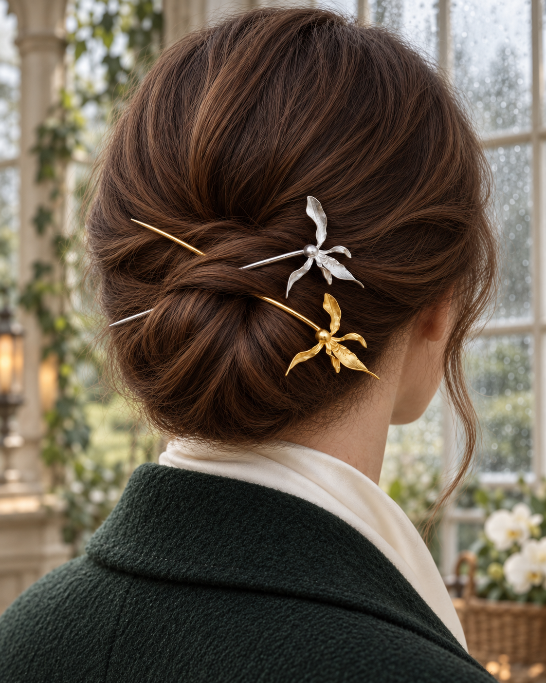 Moonlit Orchid – Hair Stick or Vase Stem | Gold- or Silver-Plated Copper