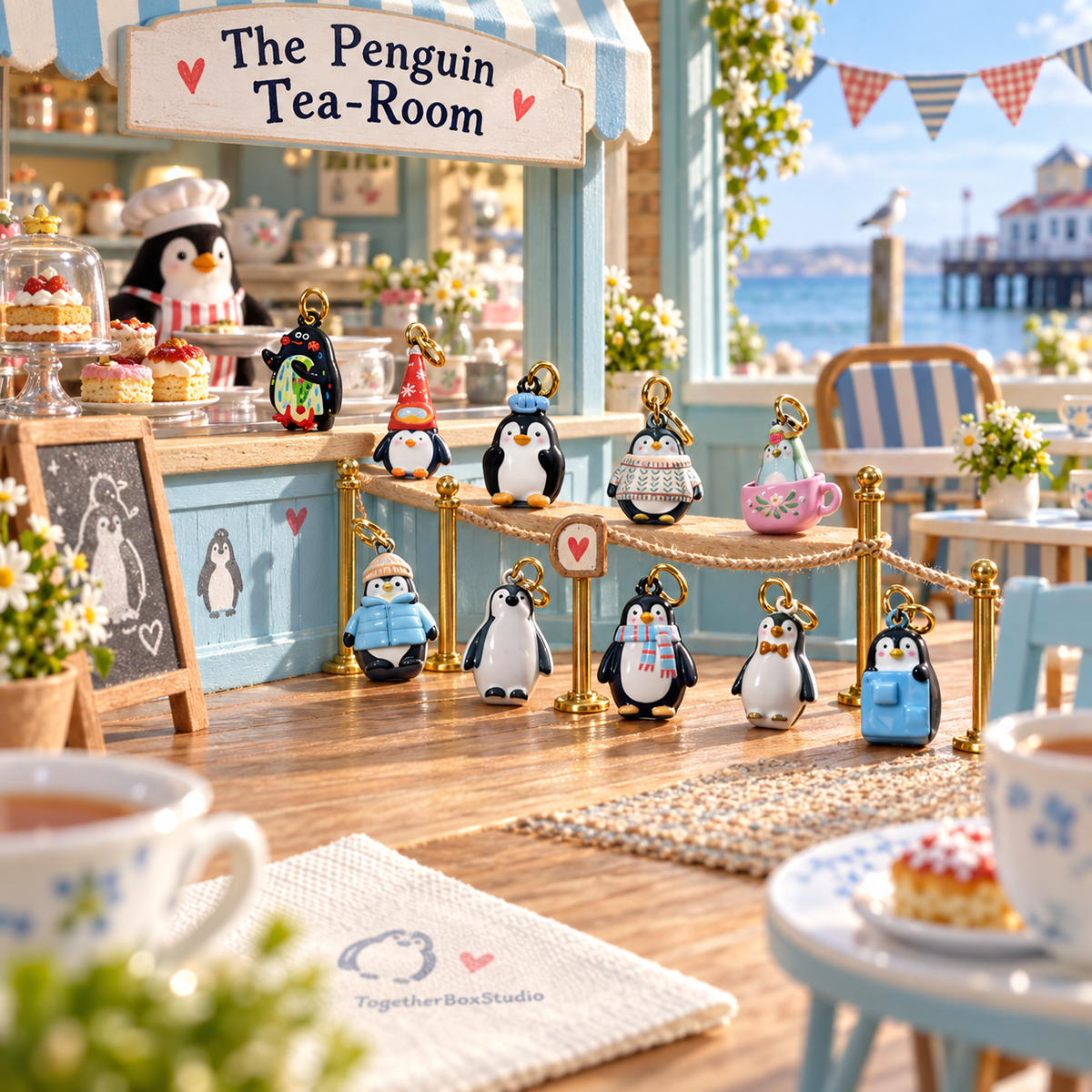 The Penguin Tea-Room Queue – Copper & Stainless Steel Penguin Charms & Pendants