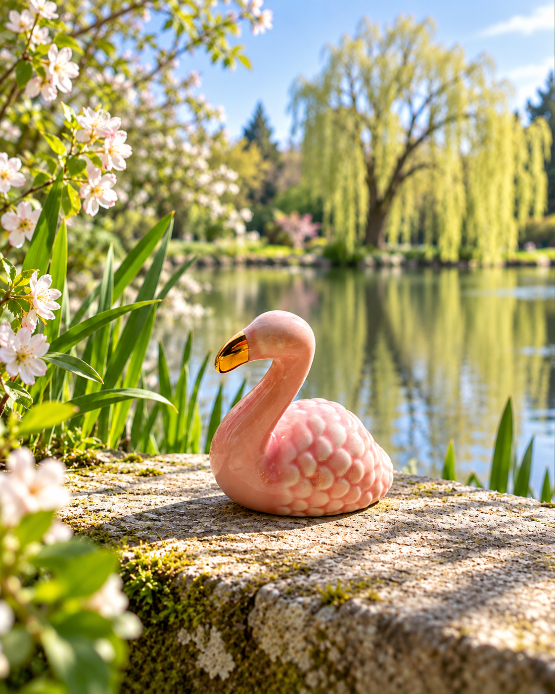 Pink Ceramic Swan Figurine – Gold-Tone Beak