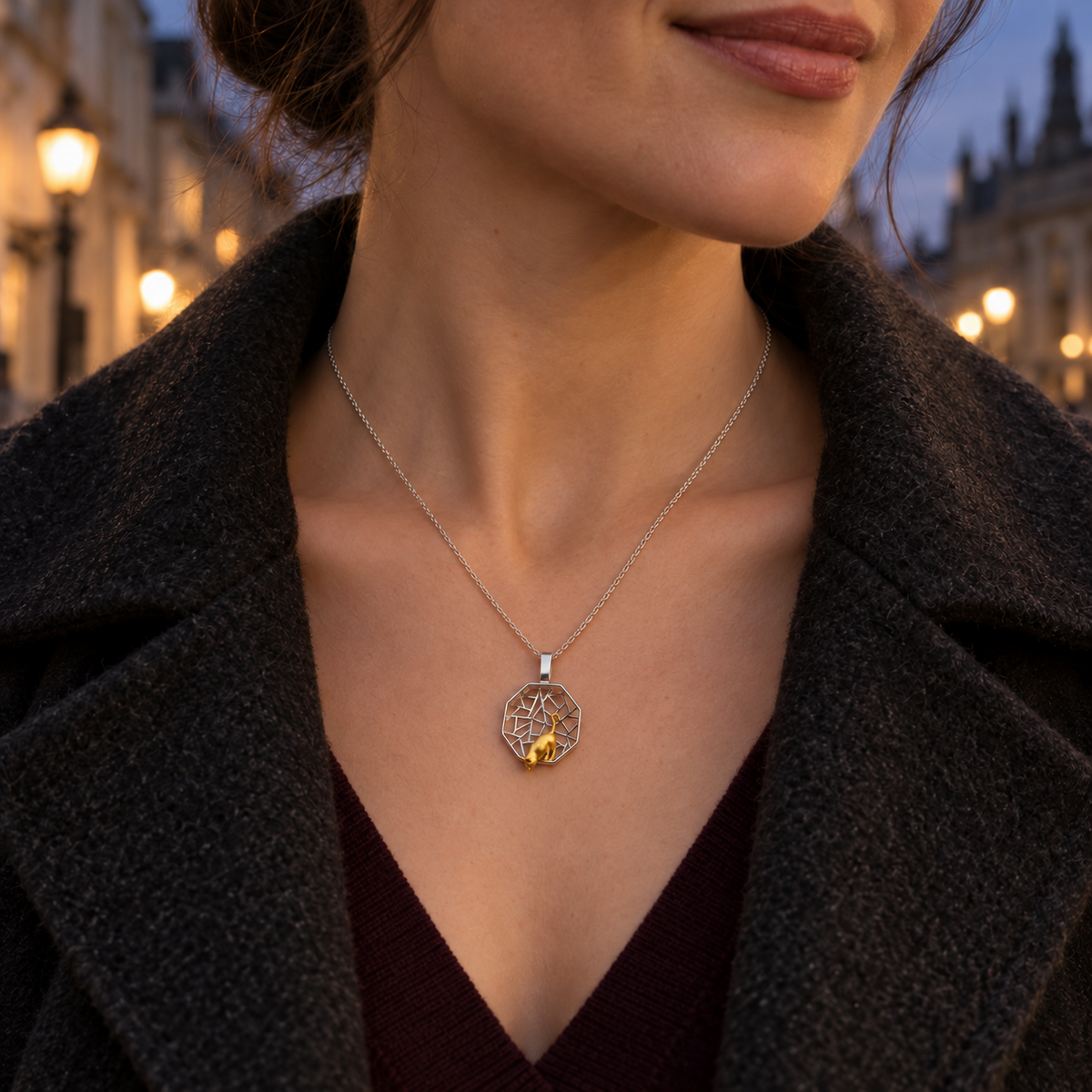 Playful Window Cat Pendant – S925 Sterling Silver, Gold Plated