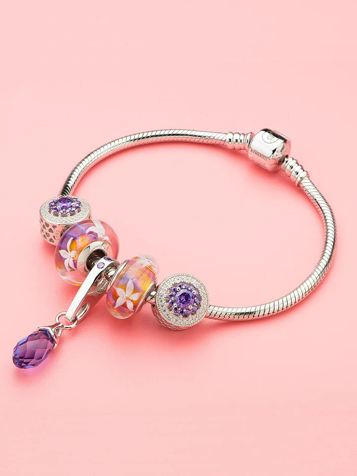 Purple Murano Glass Charm Bead – Jasmine Flower