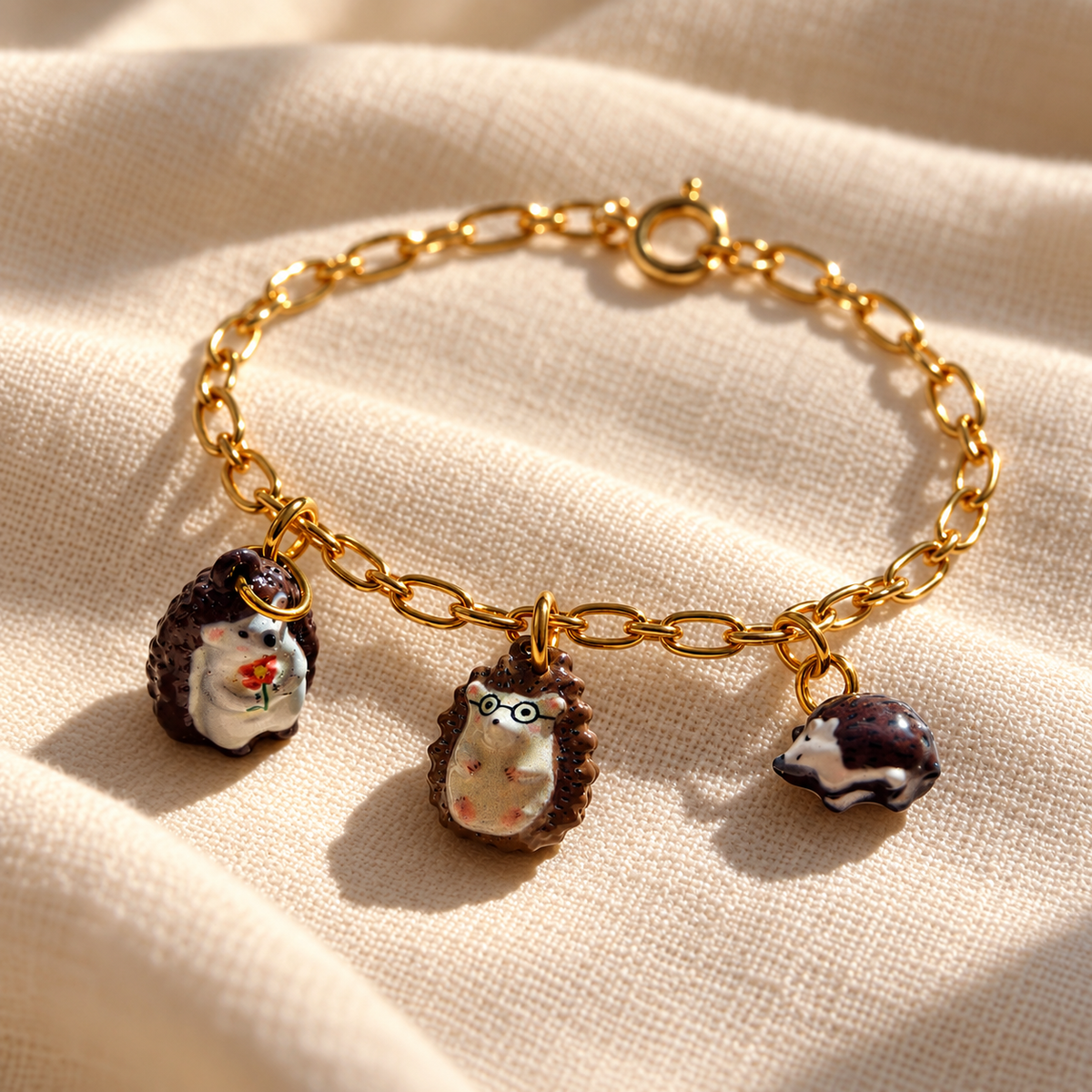 The Quiet Garden Club – Professor Prickle, Flower Keeper & Sleepy Bramble Hedgehog Pendant / Charm Trio
