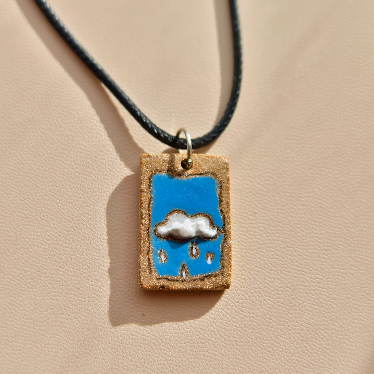 Rain Cloud Hand-Painted Ceramic Pendant Necklace