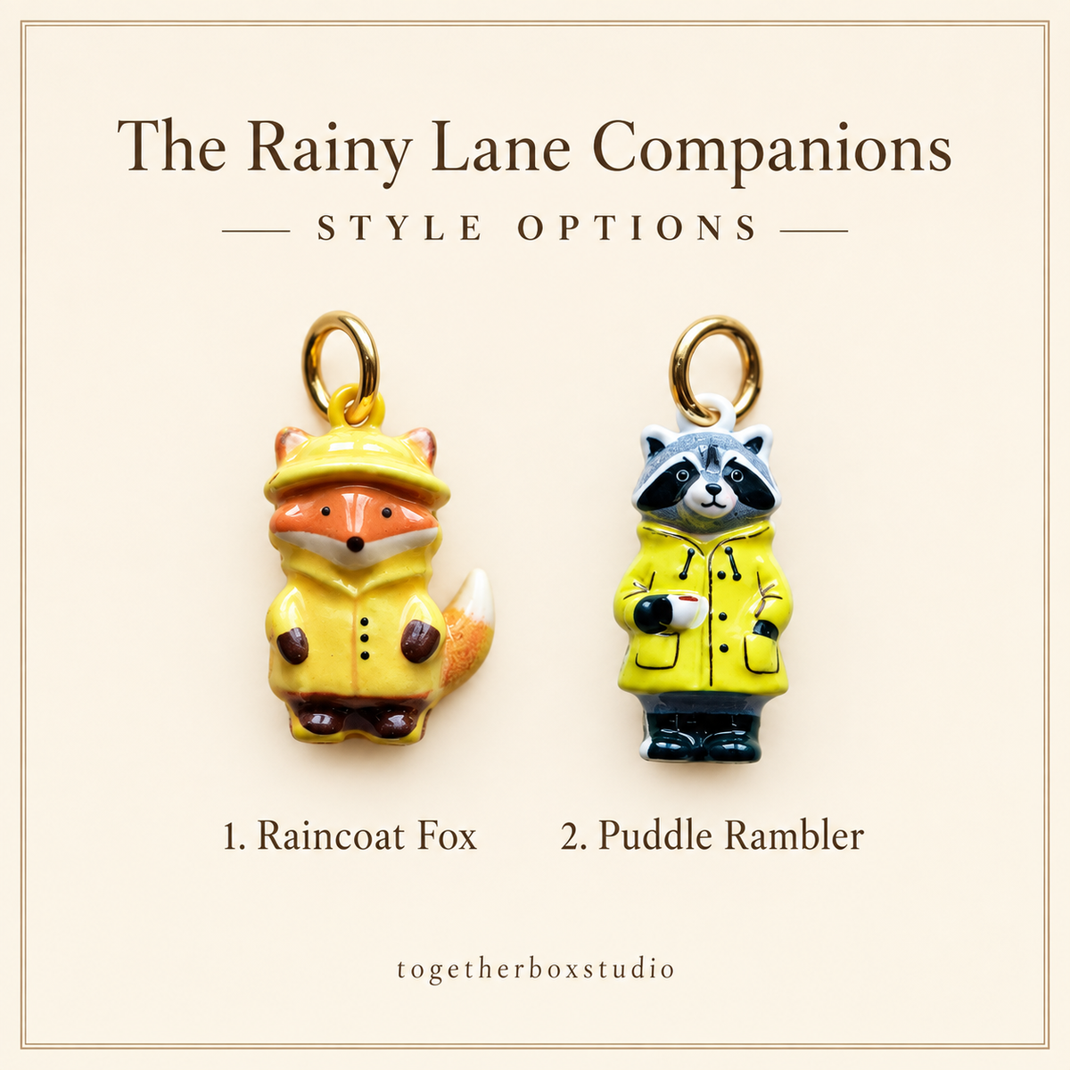 The Rainy Lane Companions – Copper Fox & Raccoon Charms & Pendants