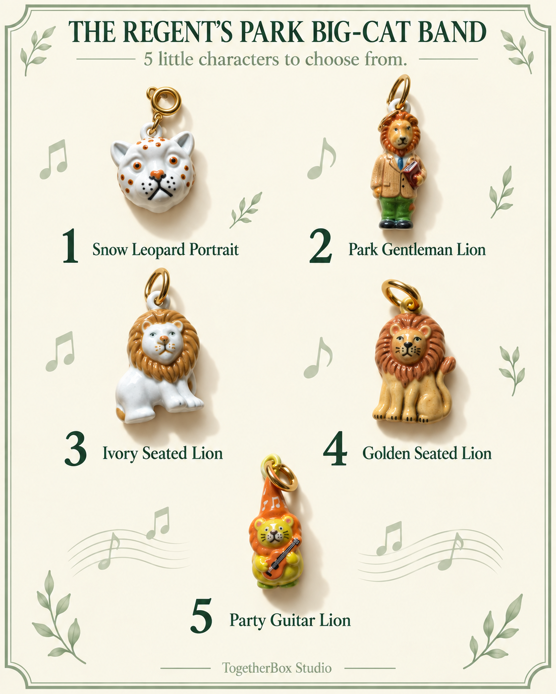 The Regent’s Park Big-Cat Band – Copper & Stainless Steel Lion & Leopard Charms & Pendants
