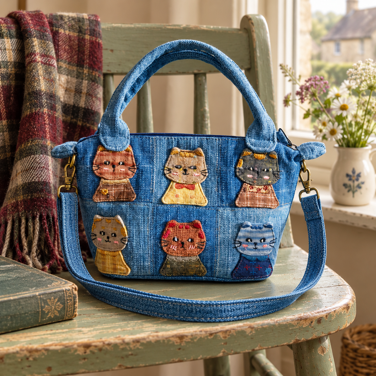 The Six Little Cats Denim Mini Bag – Patchwork Handbag