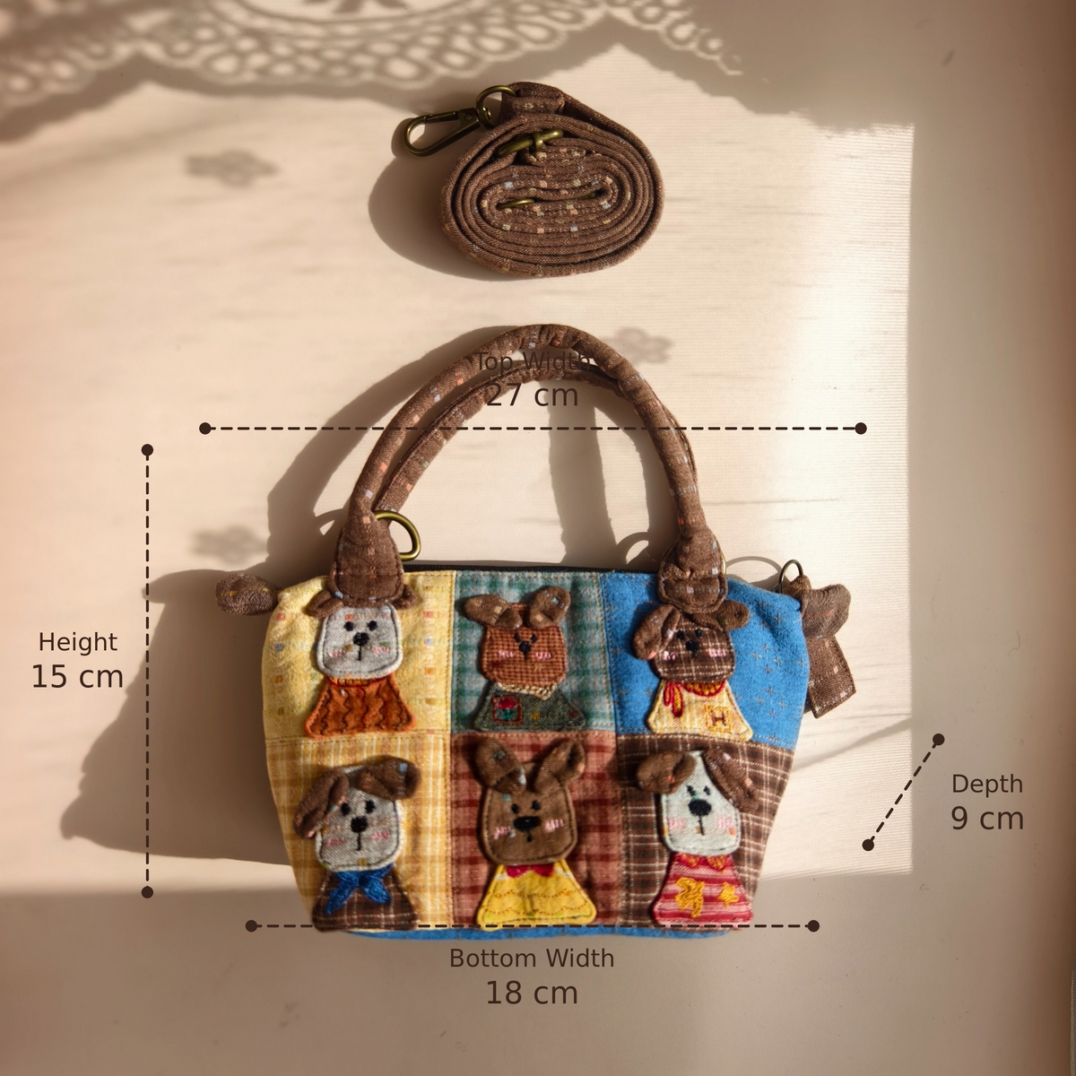 Six Little Dogs Out for the Day – Patchwork Textile Mini Bag