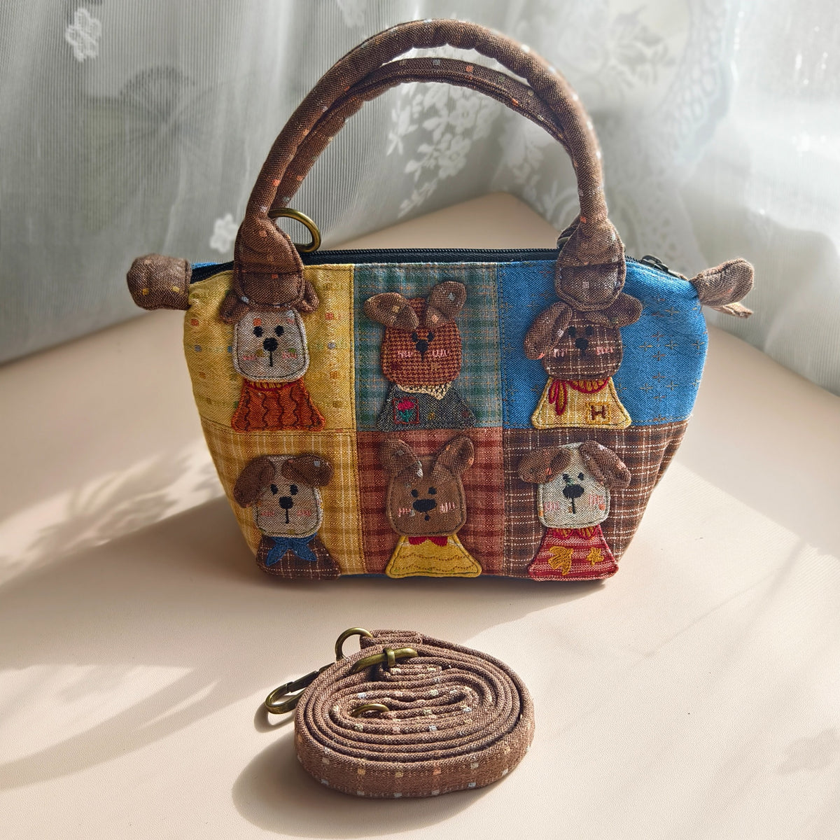 Six Little Dogs Out for the Day – Patchwork Textile Mini Bag
