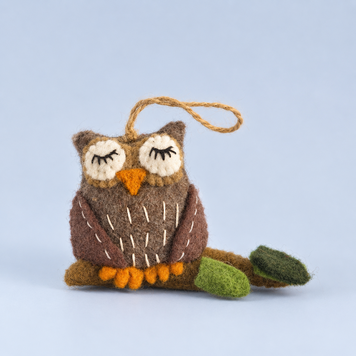 Sleepy Woodland Owl Bag Charm – Handmade Wool Felt