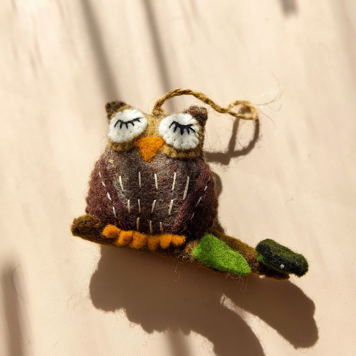Sleepy Woodland Owl Bag Charm – Handmade Wool Felt