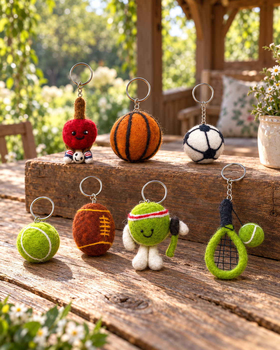 Sports Day Felt Keyrings – Handmade Wool Felt Bag Charms