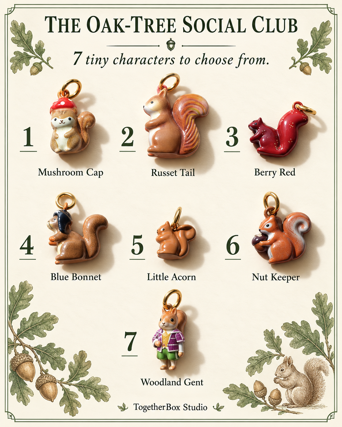 The Oak-Tree Social Club – Copper& Stainless Steel Squirrel Charms & Pendants