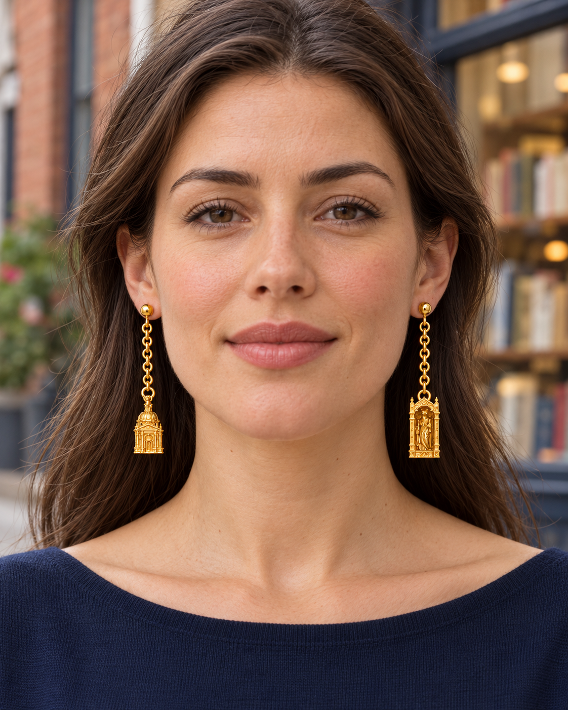 St Peter's Basilica Mismatched Drop Earrings – Gold-Plated Alloy