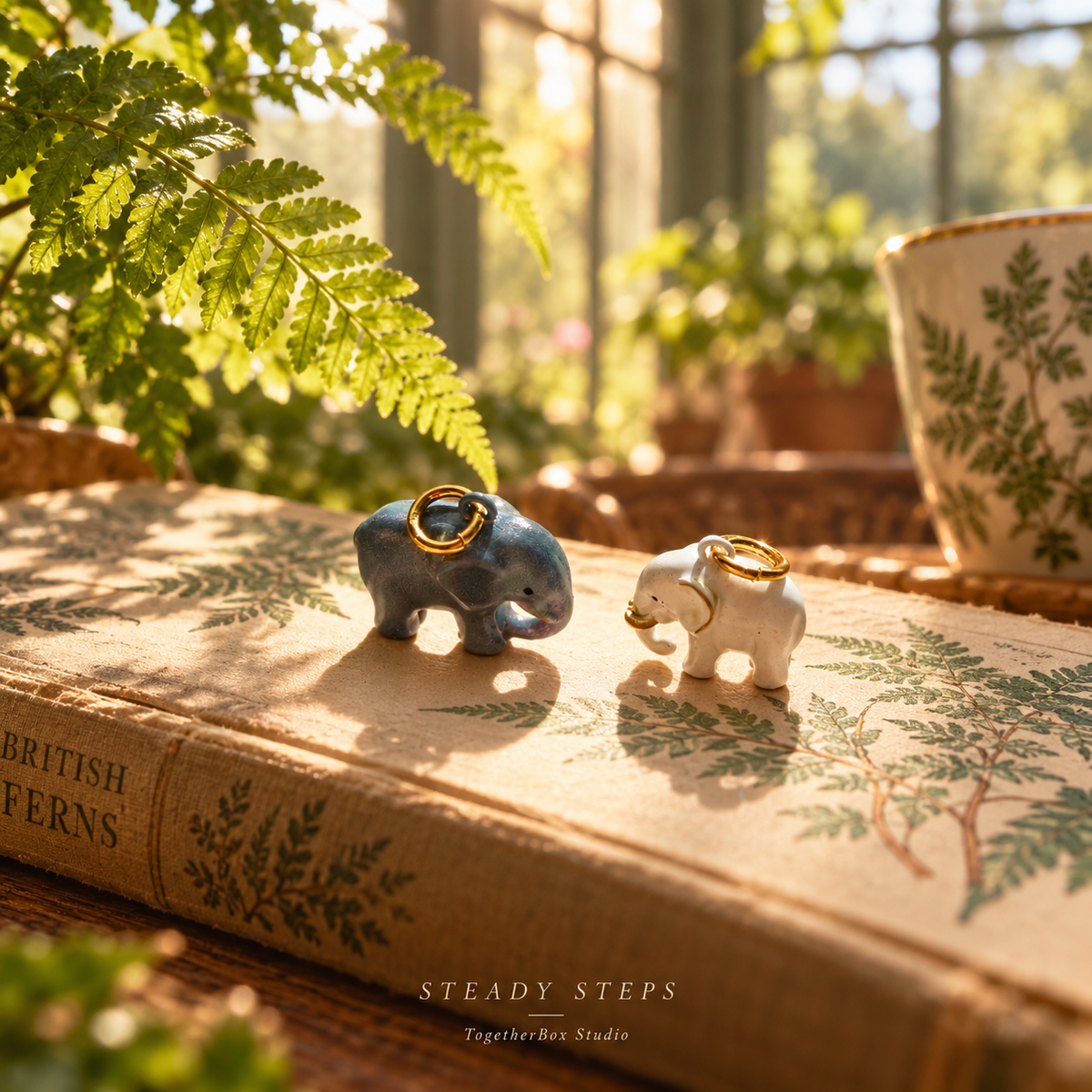 Steady Steps – Blue Rambler & Gentle Giant Elephant Pendant / Charm Pair