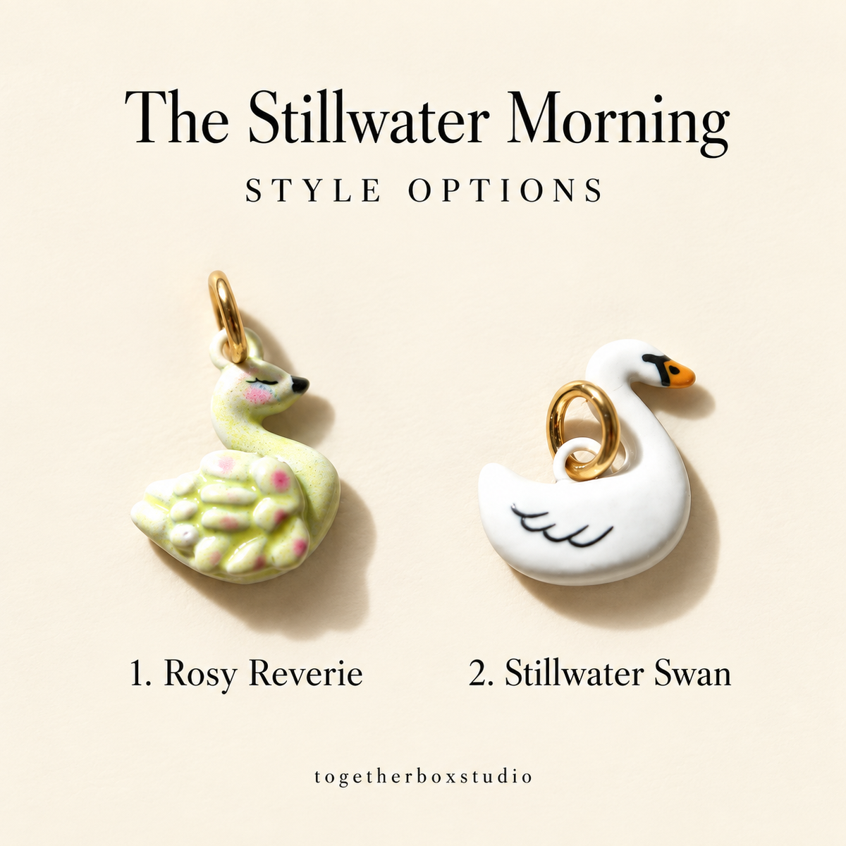 The Stillwater Morning – Copper & Enamel Swan Charms & Pendants