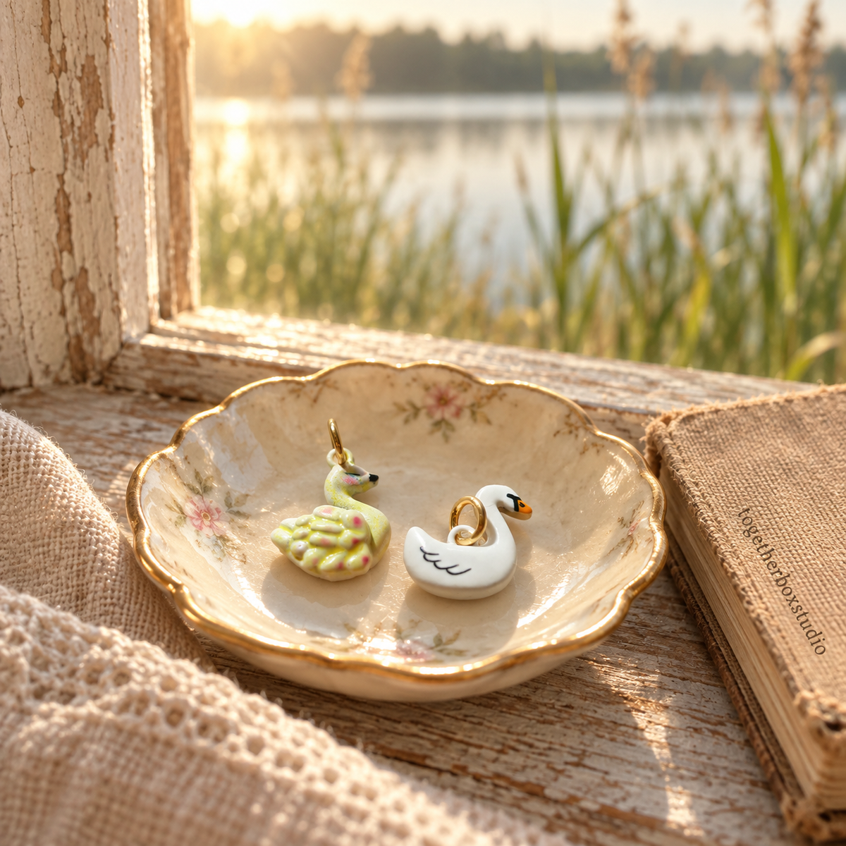 The Stillwater Morning – Copper & Enamel Swan Charms & Pendants