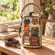 Storybook Cats Meadow Patchwork Water Bottle Bag – Hand-Embroidered Details