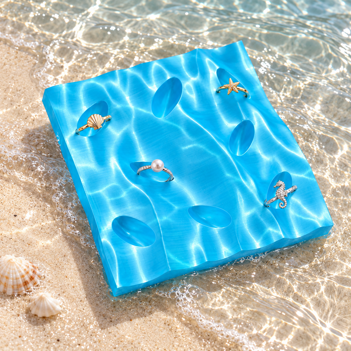 3D-Printed Sculptural Ripple Jewellery Display Tray – Colourful Mini Trinket Stand