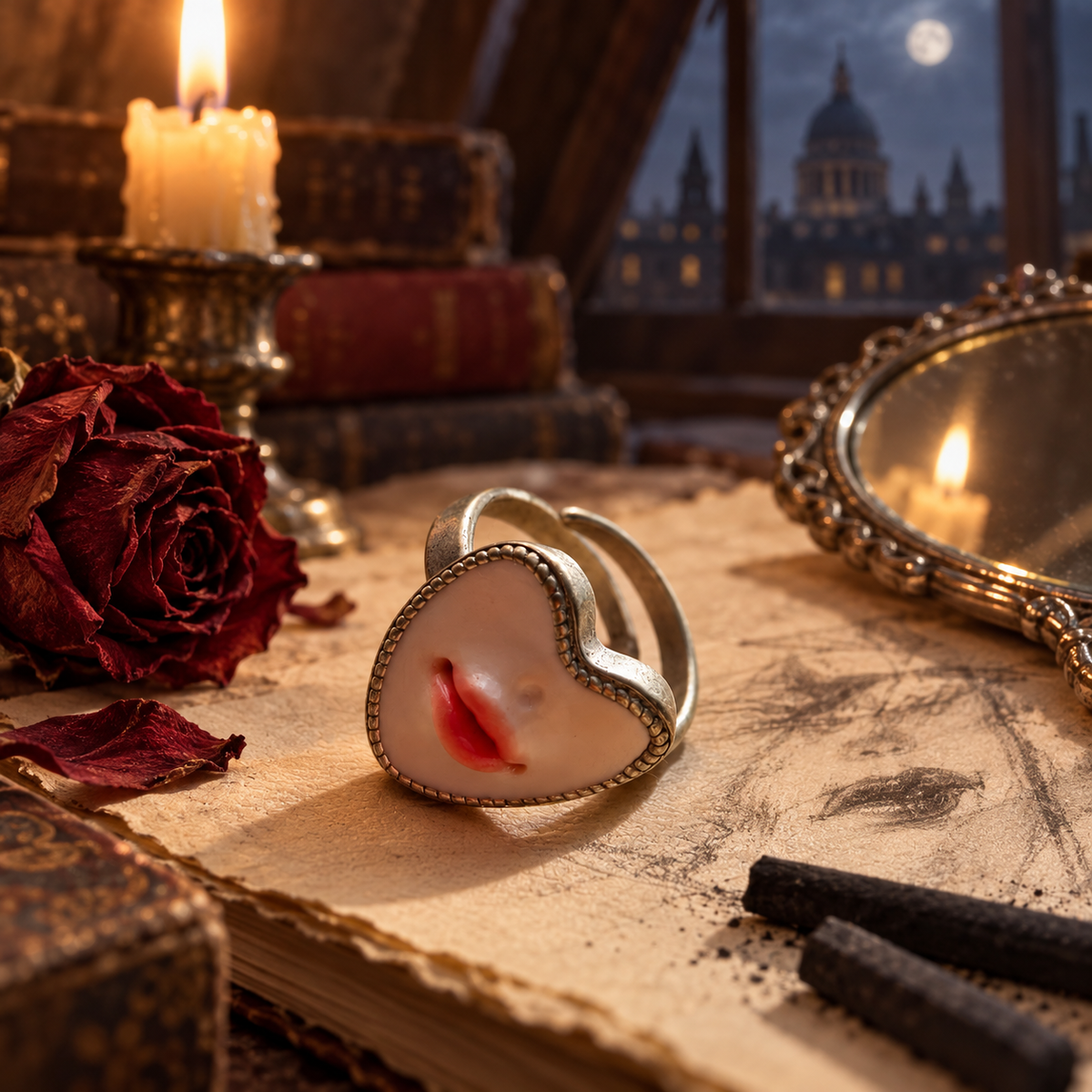 Surrealist Heart Ring | Sculpted Polymer Clay Cameo