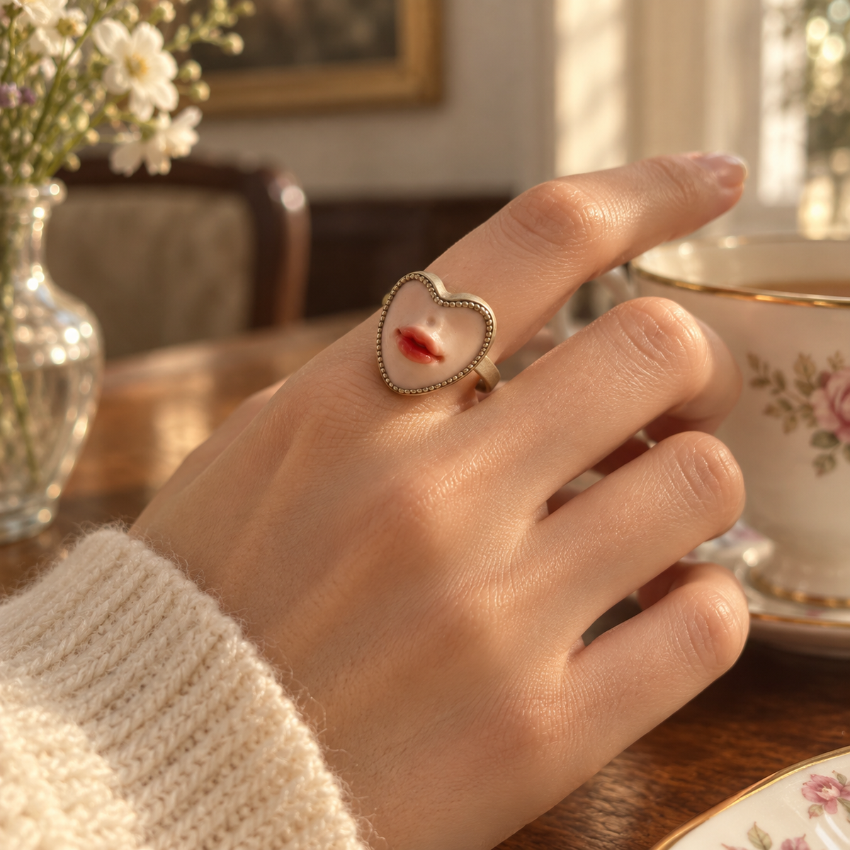 Surrealist Heart Ring | Sculpted Polymer Clay Cameo