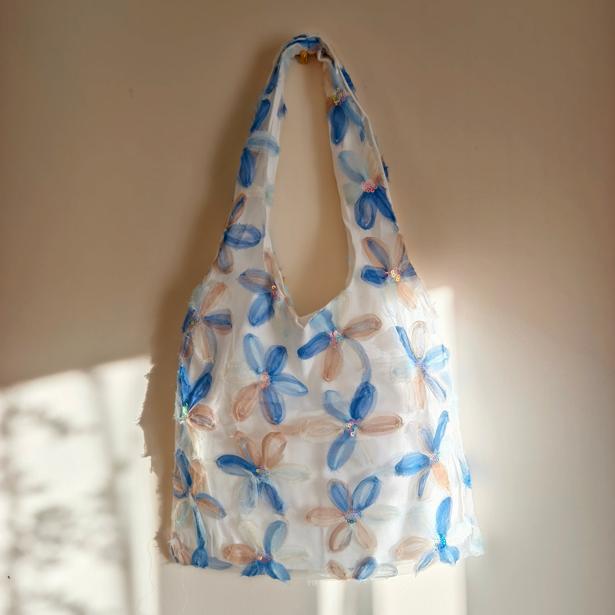Blue Petals – Floral Embroidered Tote & Shoulder Bag