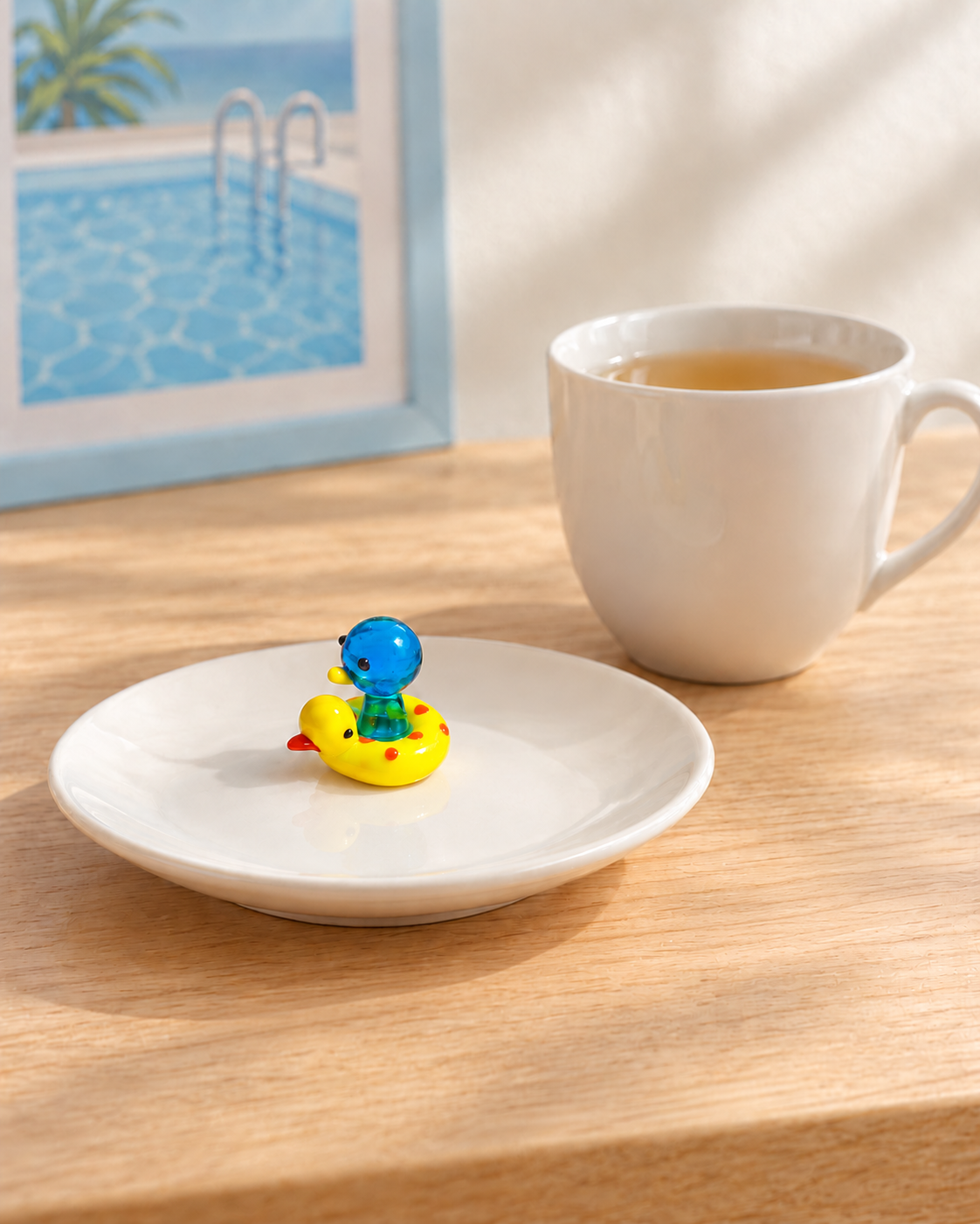 A Sunny Splash of Blue – Glass Swim Ring Duck Figurine