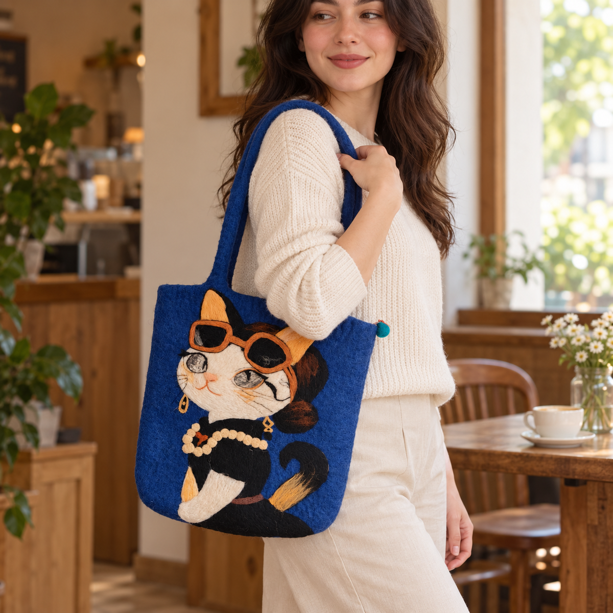 A Cat's Day Out – Handmade 3D Wool Felt Shoulder Bag