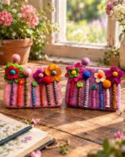 A Pocketful of Garden Blooms – Handmade Wool Felt Coin Purses