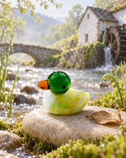 A Gentle Drift by the Mill – Coloured Glass Duck Figurine