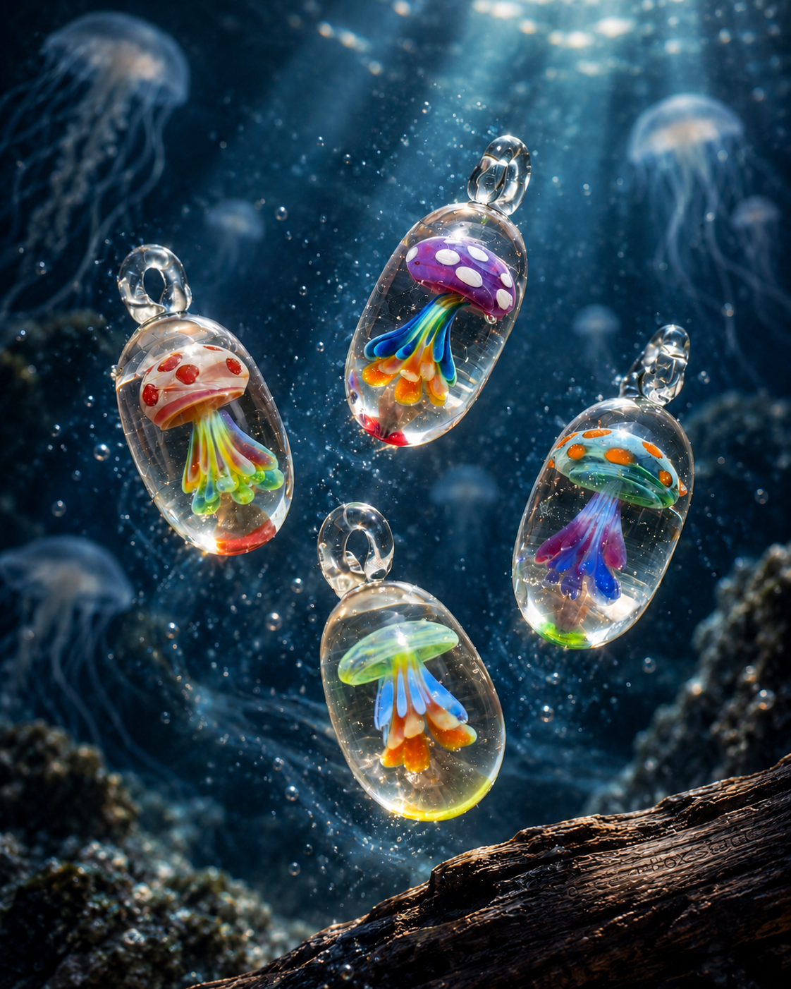 Lanterns Beneath the Tide – Glass Jellyfish Pendants