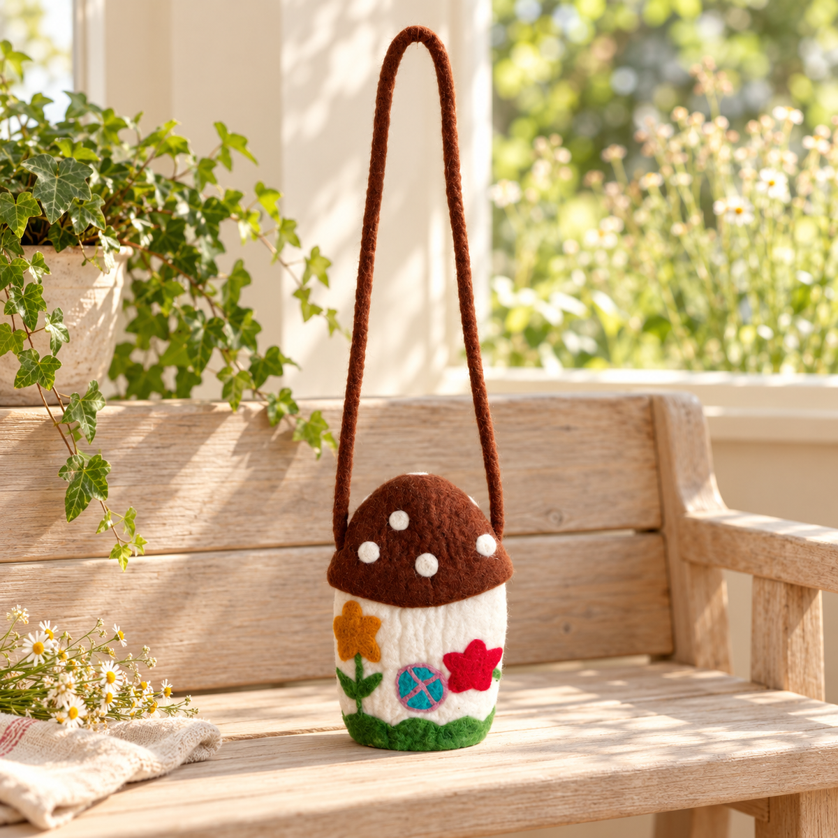 The Little Mushroom Cottage – Handmade 3D Wool Felt Shoulder Bag