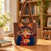 The Little Cat Spellkeeper – Handmade 3D Wool Felt Shoulder Bag