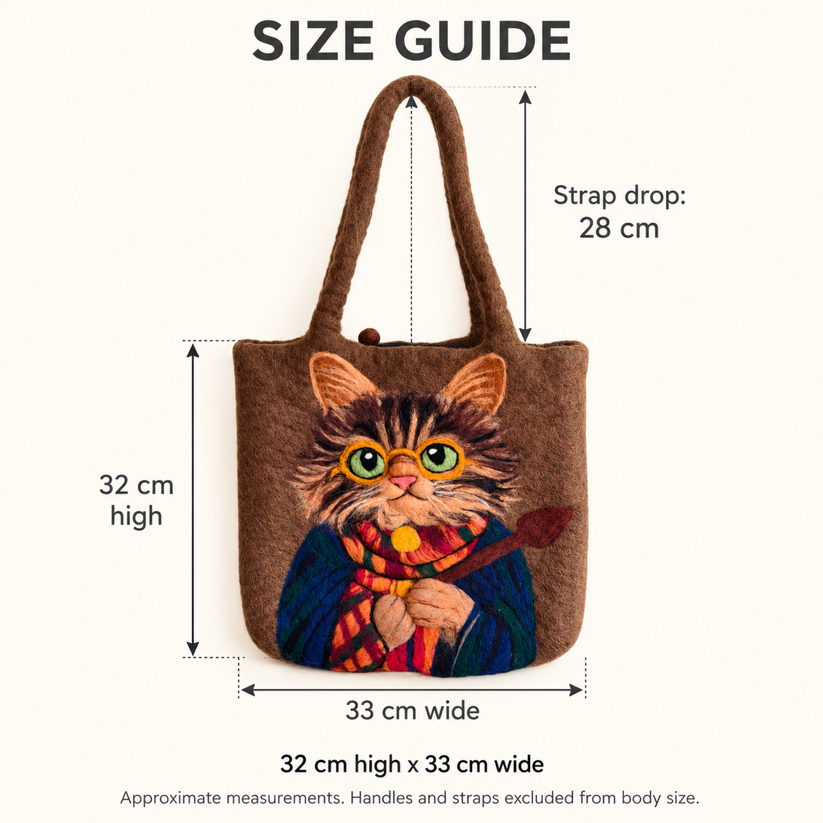 The Little Cat Spellkeeper – Handmade 3D Wool Felt Shoulder Bag