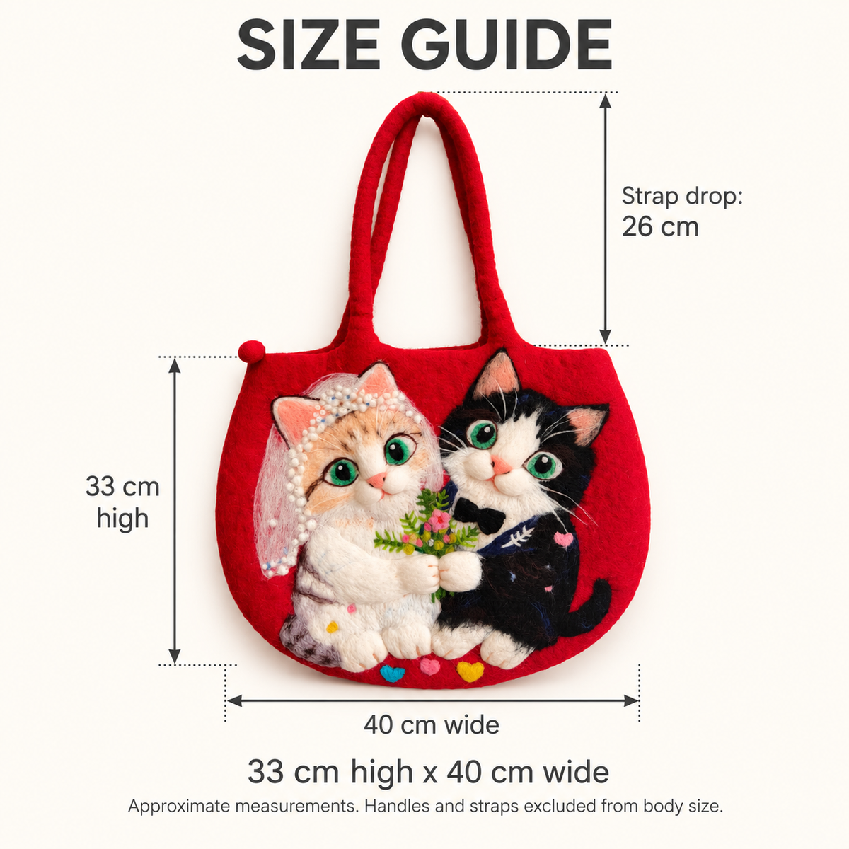 Two Cats, One Happy Day – Handmade 3D Wool Felt Shoulder Bag