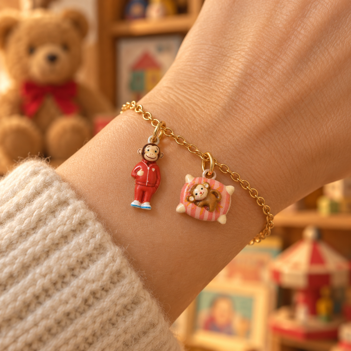 bracelet styling of miniature monkey charms; accessories and props not included