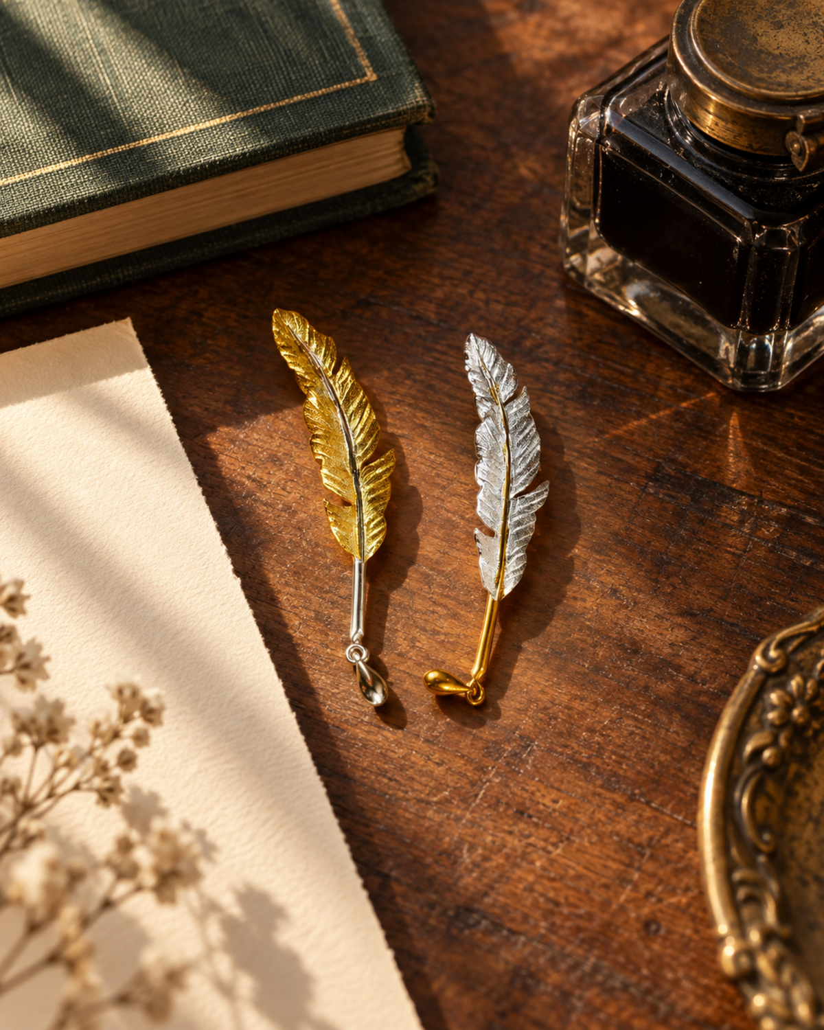 Write Your Own Story Feather Pendant – S925 Silver & Gold Plated